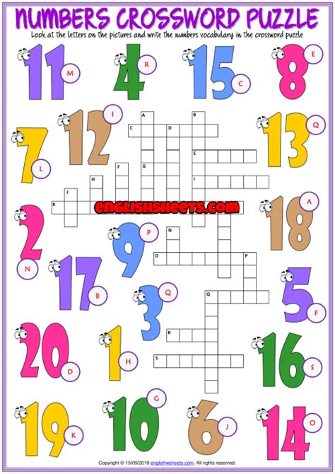 Numbers Esl Printable Crossword Puzzle Worksheet For Kids