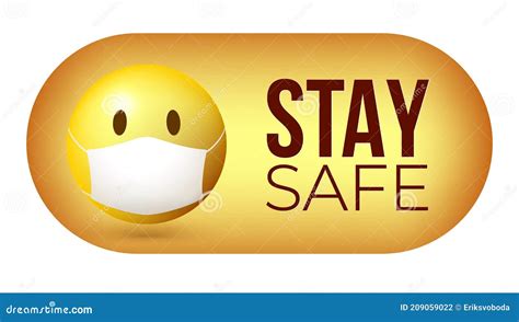 Stay Safe Yellow Emoji Icon In Face Mask Badge Template For Article