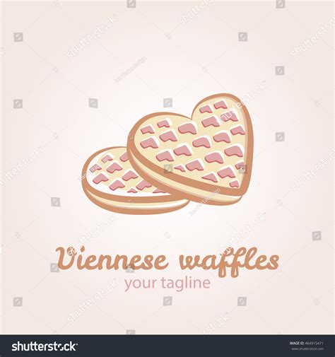 Illustration Viennese Waffles Shape Heart Strawberry Stock Vector