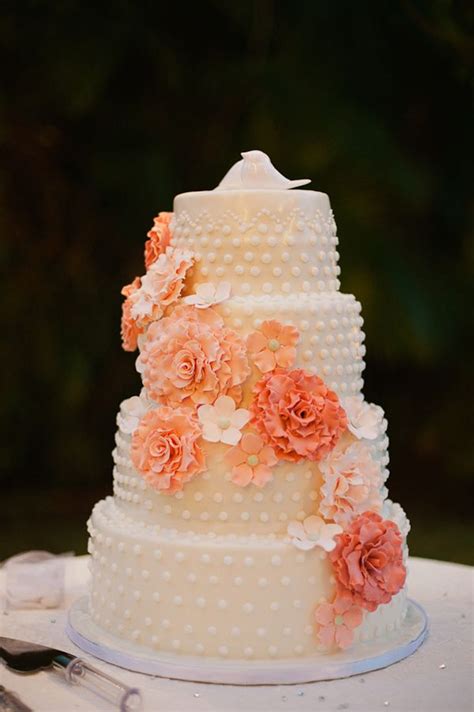 Peach Wedding Cake With Flowers