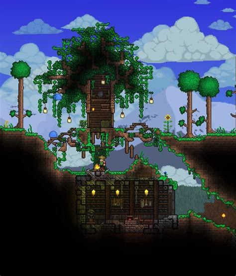 Cave house starter base with download link : My starter tree house : Terraria