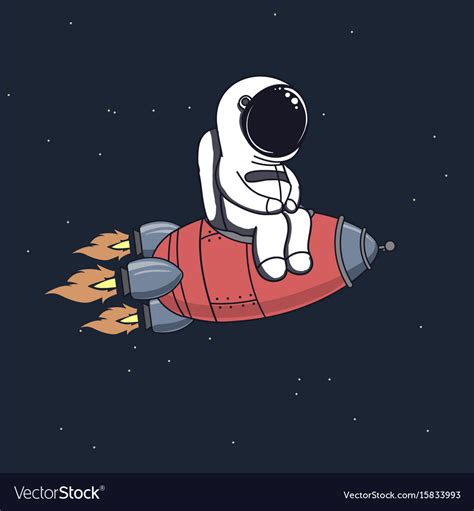 Cute Astronaut Sits On Rocket Royalty Free Vector Image