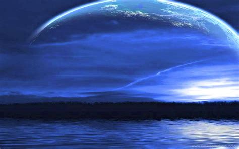 Blue Moon Over Water Fantasy Desktop Background