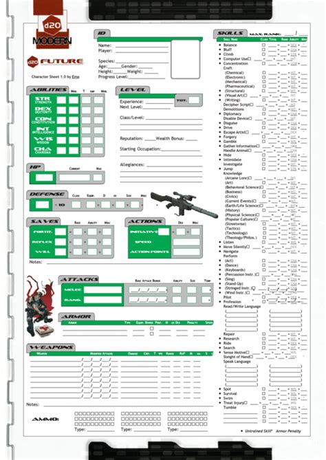 D20 Modern Character Sheet Printable Pdf Download