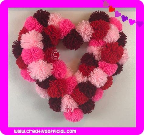Beautiful Heart Pom Pom Wreath For Valentines Day Or Any Occasion