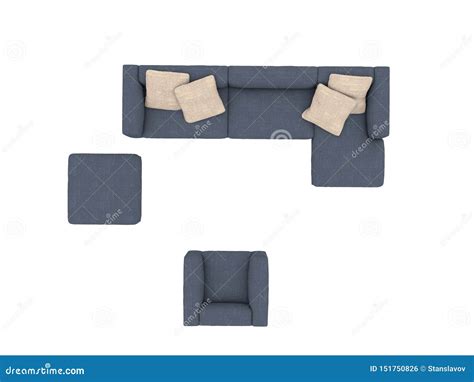 Modern Blue Sofa With Chair Top View Paths Selection Stock Illustration