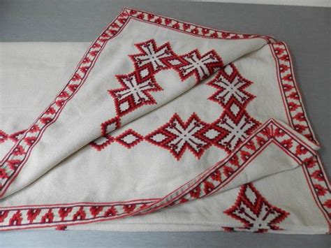 Vintage Bulgarian Hand Embroidered Tablecloth Linen Traditional