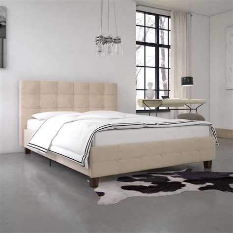 Dhp Rose Upholstered Bed Ivory Velvet Queen In 2020 Upholstered Beds