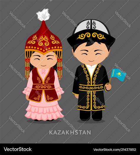 Kazakhs In National Dress With A Flag Royalty Free Vector