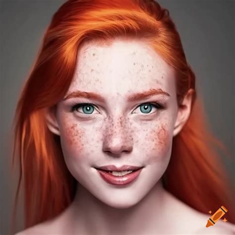 Portrait Of A Smiling Redhead Woman With Freckles