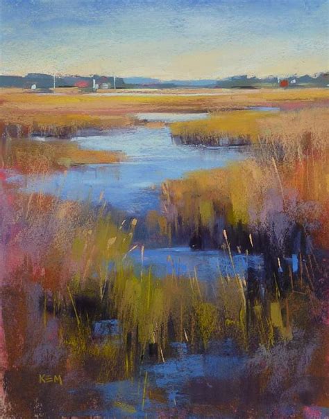 Autumn Marsh Landscape Original Fine Art Pastel Painting