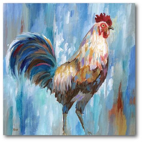 Rooster Acrylic Painting Print On Wrapped Canvas Square Canvas