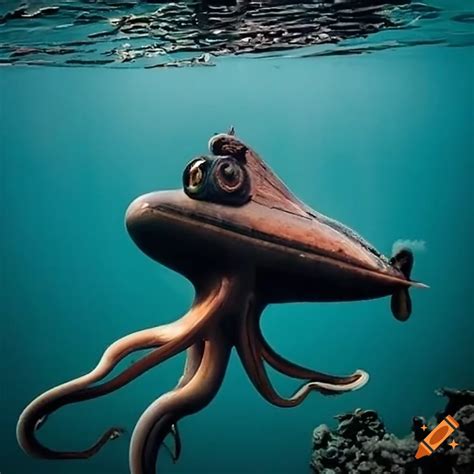 Artwork Of A Submarine And Octopus