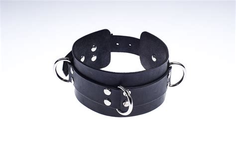black leather bdsm collar for your slavesubmissive wide etsy