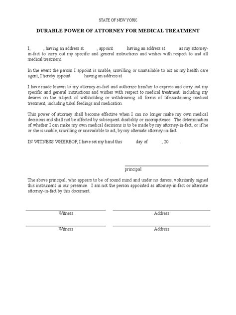 New York Power Of Attorney Form Free Templates In Pdf Word Excel To