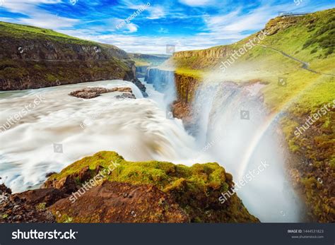 Iceland Gullfoss Waterfall Captivating Scene Rainbow Stock Photo