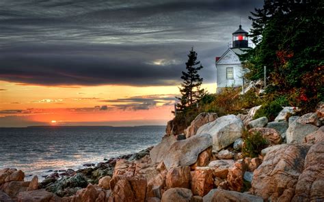 Bass Harbor Head Lighthouse At Sunset Wallpapers Hd Free 231741 In