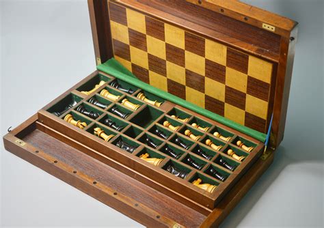 Ref1908 Large Chess Board Box And Staunton Chessmen Antique Chess Shop