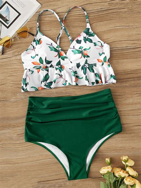 Peplum Top With Ruched High Waist Bikini Set Bikini Set High Waist