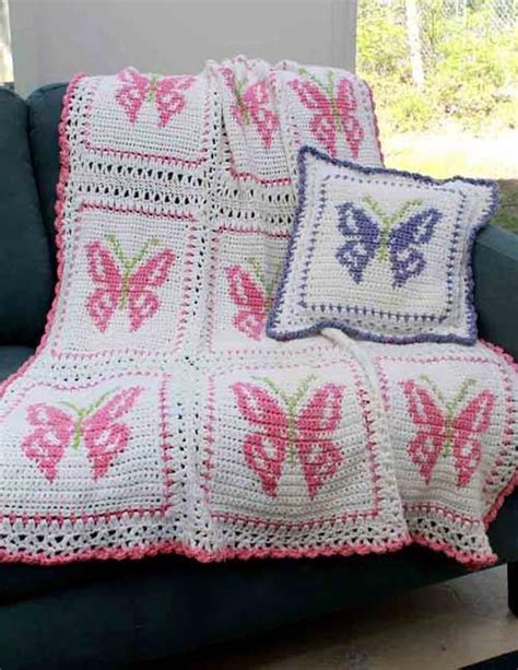 Butterfly Afghan And Pillow Set Crochet Pattern Maggies