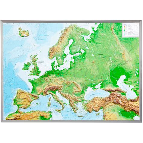 Georelief Large 3d Relief Map Of Europe In Aluminium Frame In German