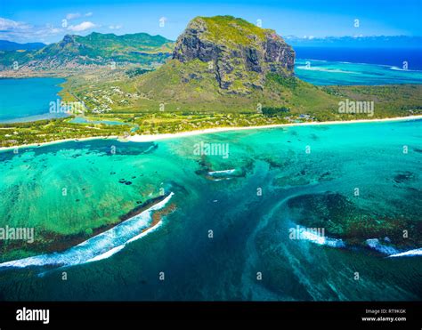 Aerial View Of Mauritius Island Panorama And Famous Le Morne Brabant