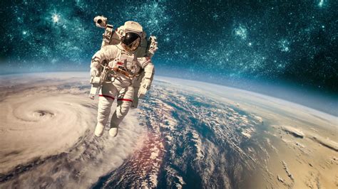 Astronaut In Outer Space Against Backdrop Of Stock Footage Sbv