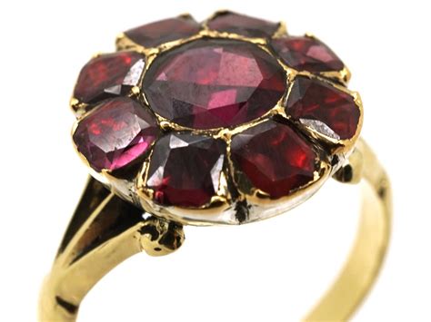 Georgian Ct Gold Flat Cut Almandine Garnet Cluster Ring The Antique