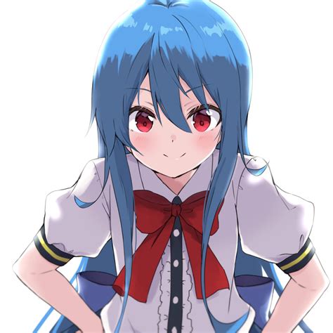 Safebooru 1girl Amano Kouki Bangs Blue Bow Blue Hair Blush Bow Closed Mouth Collared Shirt