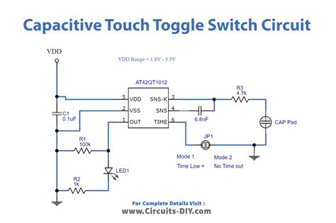 Capacitive Touch Toggle Switch Circuit At42qt1012
