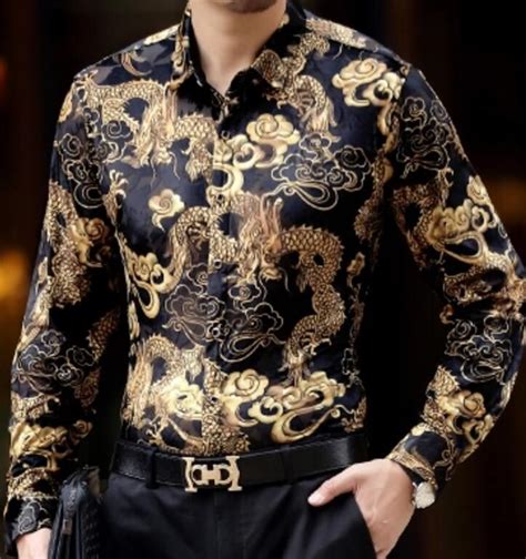 Online Shop Baroque Silk Shirts Mens Dragon Dress Shirts Mens Club