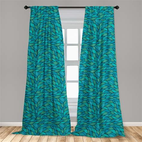 Teal Curtains 2 Panels Set Abstract Wave Design With Different Colors