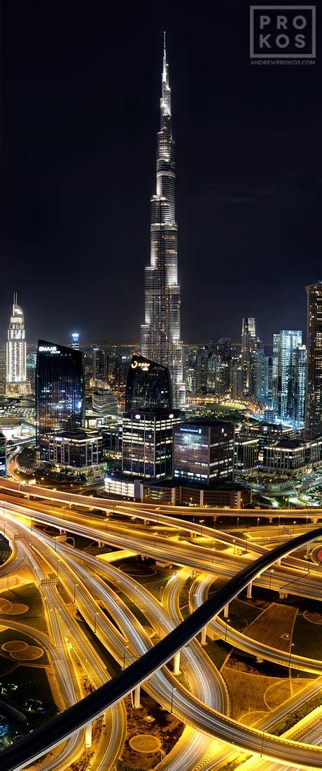 Burj Khalifa Night Panorama I Vertical Hd Art Photo By Andrew Prokos