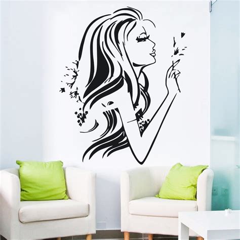 Hot Fashion Girl Wall Decals Pretty Woman With Flower Sexy Female Art