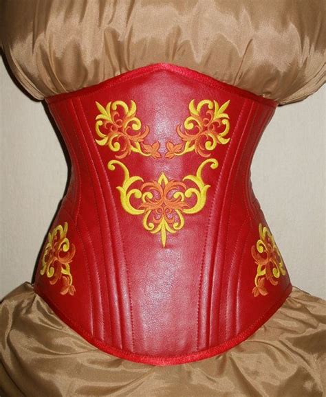 red faux leather embroidered under bust corset etsy under bust corset faux leather embroidered