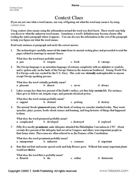 Exercise 2 Context Clues Worksheets Answers