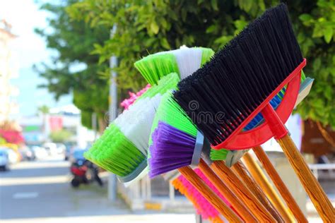 Plastic Colorful Brooms Stock Image Image Of Plastic 165204365