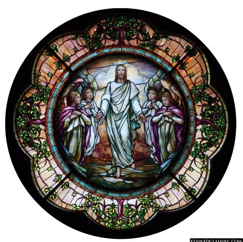 Christ Resurrected In A Round Religious Stained Glass Window