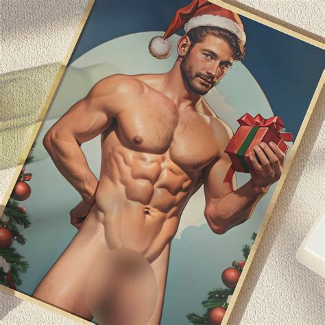 Sexy Santa Pinup Art Print A Classic Full Frontal Nudity Illustration