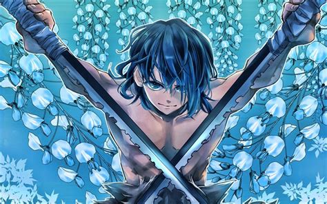 Download Wallpapers Inosuke Hashibira Swords Demon Hunter Blue