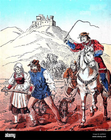 German Peasants War 1524 1526 Nobleman Drives Feudal Peasants With