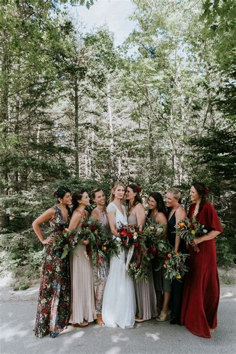 Burgundy And Taupe Mismatched Bridesmaid Dresses For Fall Weddings