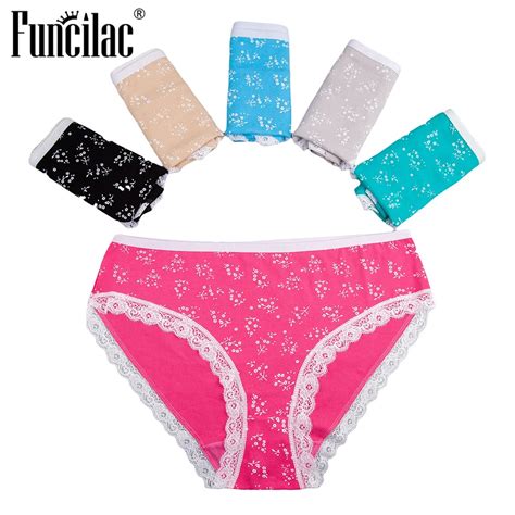 Funcilac Womens Knickers Cotton Underwear Lingerie Woman Briefs Flora Printed Seamless Panties