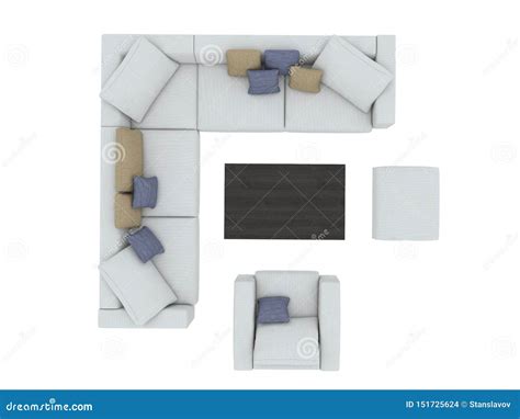 Modern Sofa With Chair And Table Top View Paths Selection Stock