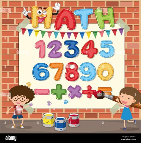 Counting Numbers From Zero To Nine And Math Symbols Illustration Stock