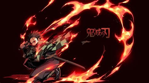 Tanjiro Kamado With Sword Fire Background Hd Demon Slayer Kimetsu No