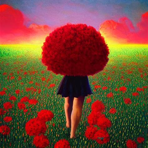 Red Flower Afro Full Body Girl Walking In The Middle Stable