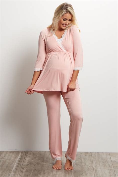 Pink Lace Trim Maternity Pajama Pants Maternity Pajama Pants Maternity Pajamas Pink Lace