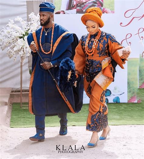 Clipkulture Yoruba Couple In Beautiful Blue And Brown Aso Oke Traditional Attire