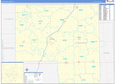 Livingston County Il Zip Code Wall Map Basic Style By Marketmaps